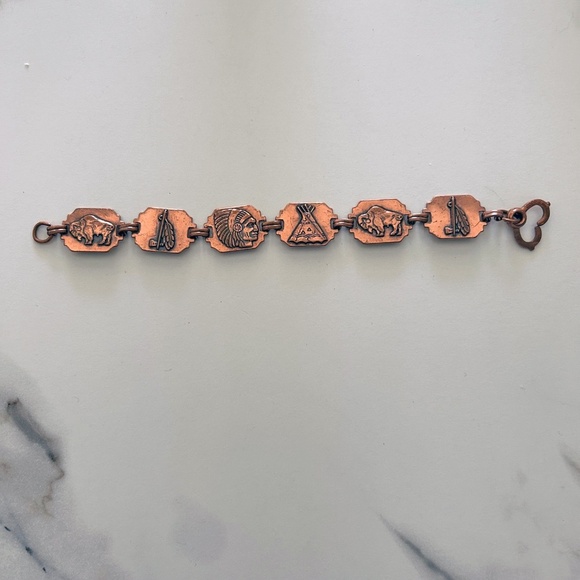None Jewelry - Vintage Copper Link Bracelet Native American Buffalo Indian